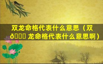双龙命格代表什么意思（双 🐅 龙命格代表什么意思啊）